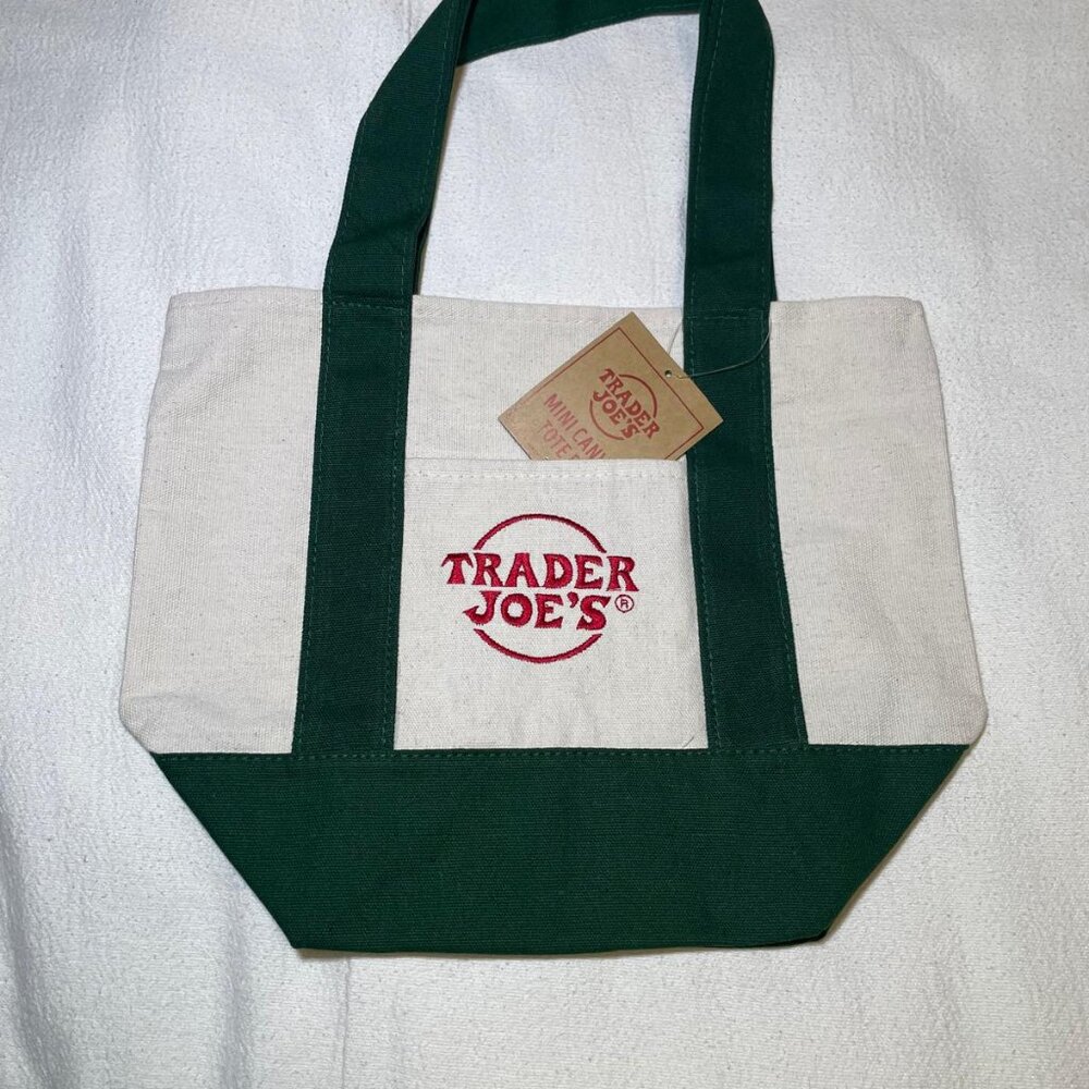 New with Tags! Set of 2: GREEN - Trader Joe's Large & Mini Canvas Totes - Picture 4 of 14